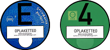 Modrá E-Plakette a zelená ekologická známka